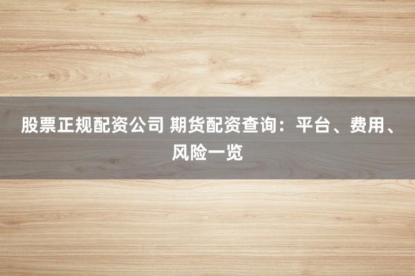 股票正规配资公司 期货配资查询：平台、费用、风险一览