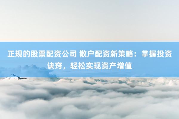 正规的股票配资公司 散户配资新策略：掌握投资诀窍，轻松实现资产增值