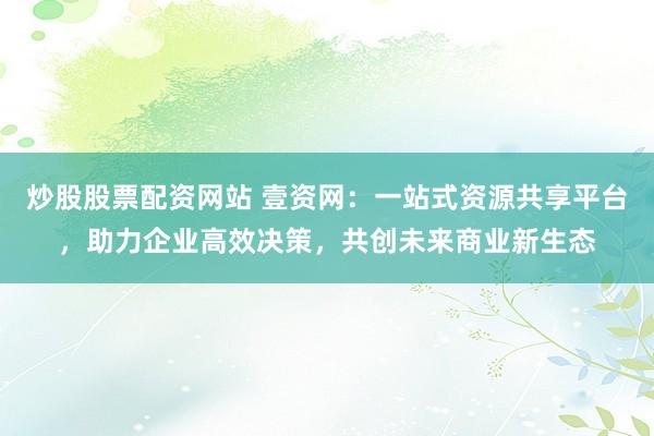 炒股股票配资网站 壹资网：一站式资源共享平台，助力企业高效决策，共创未来商业新生态