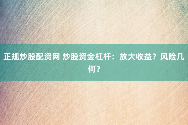 正规炒股配资网 炒股资金杠杆：放大收益？风险几何？