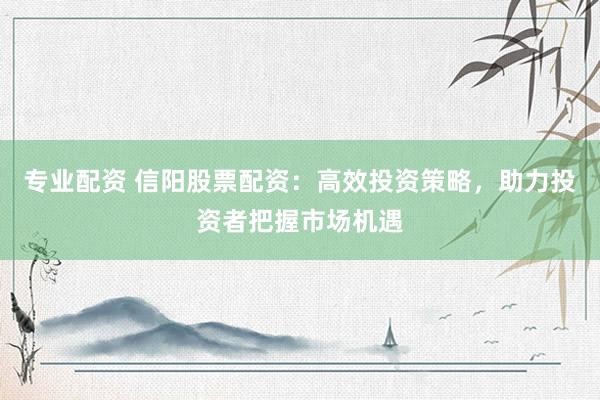 专业配资 信阳股票配资：高效投资策略，助力投资者把握市场机遇
