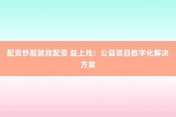 配资炒股就找配资 益上线:公益项目数字化解决方案