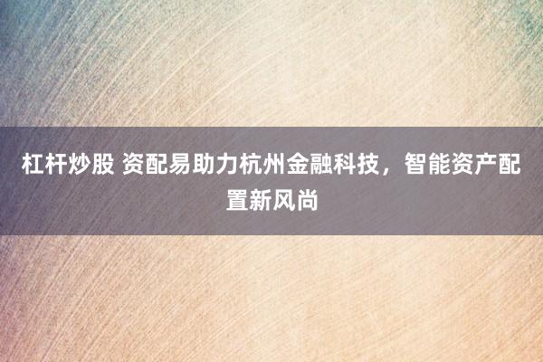 杠杆炒股 资配易助力杭州金融科技，智能资产配置新风尚