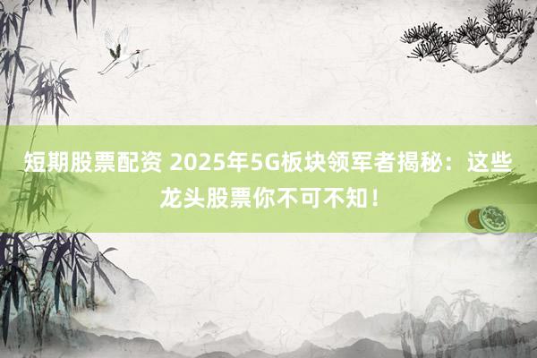 短期股票配资 2025年5G板块领军者揭秘：这些龙头股票你不可不知！