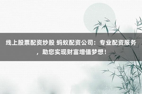 线上股票配资炒股 蚂蚁配资公司：专业配资服务，助您实现财富增值梦想！
