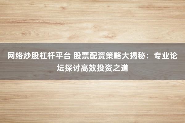 网络炒股杠杆平台 股票配资策略大揭秘：专业论坛探讨高效投资之道
